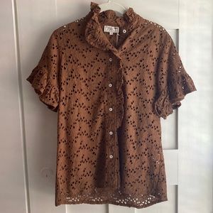 NWT MILLE Vanessa Brown Floral Crochet Top size small